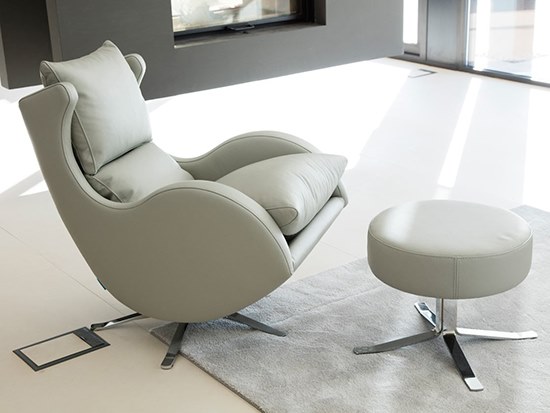 Fauteuil cocooning cuir gris Fama Lenny