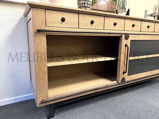 Buffet industriel en chêne portes coulissantes promo Meubles Bouchiquet Dunkerque Nord