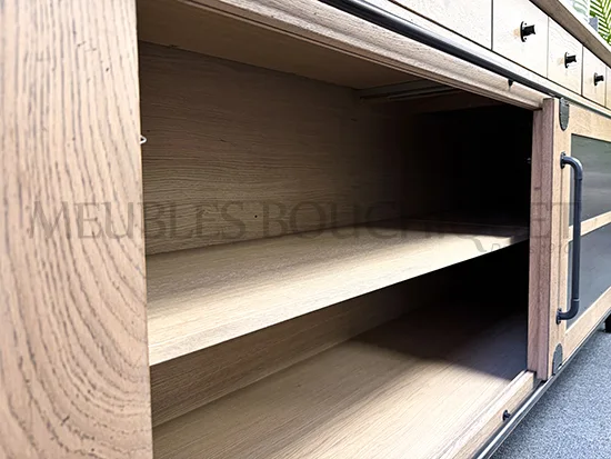 Buffet industriel en chêne portes coulissantes promo Meubles Bouchiquet Nord Bergues