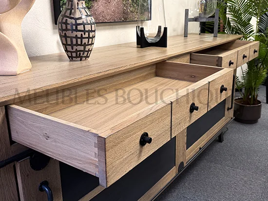Buffet industriel en chêne portes coulissantes promo Meubles Bouchiquet Nord DUnkerque