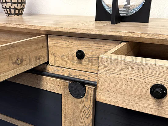 Buffet industriel en chêne portes coulissantes promo Meubles Bouchiquet Nord magasin