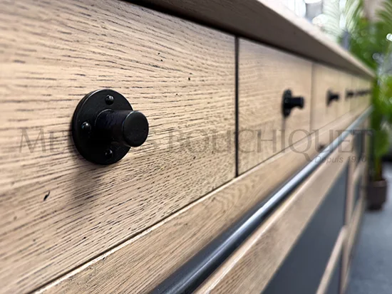 Buffet industriel en chêne portes coulissantes promo Meubles Bouchiquet Nord