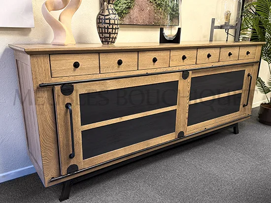 Buffet industriel en chêne portes coulissantes promo Meubles Bouchiquet