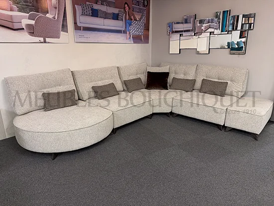 Canapé d'angle tissu beige modulable FAMA - Arianne Love - Promo Meubles Bouchiquet