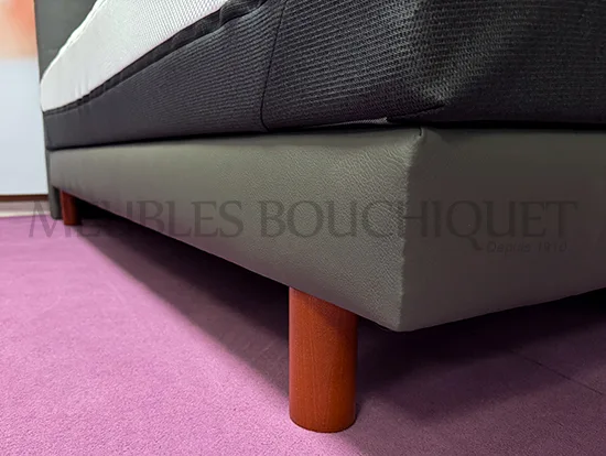 Ensemble Tête de lit 160cm + Sommiers tapissiers 2x80x200 simili cuir gris - Meubles Bouchiquet Bergues Dunkerque