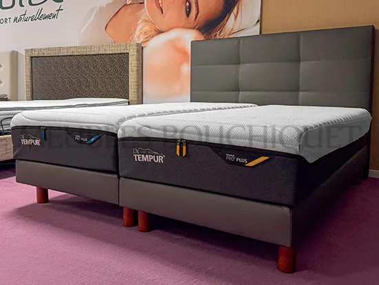 Ensemble Tête de lit 160cm + Sommiers tapissiers 2x80x200 simili cuir gris - Meubles Bouchiquet Bergues