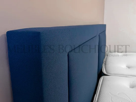 Ensemble Tête de lit + Sommiers tapissiers tissu bleu couchage 180x200cm - Promo Meubles Bouchiquet Dunkerque