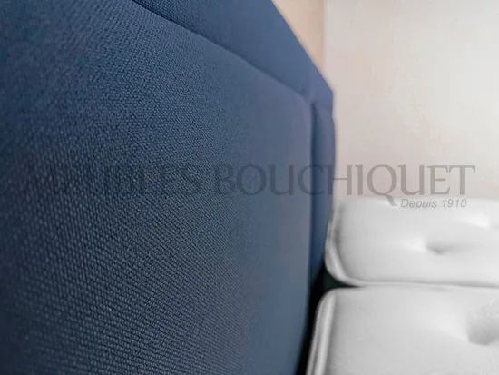 Ensemble Tête de lit + Sommiers tapissiers tissu bleu couchage 180x200cm - Promo Meubles Bouchiquet Nord