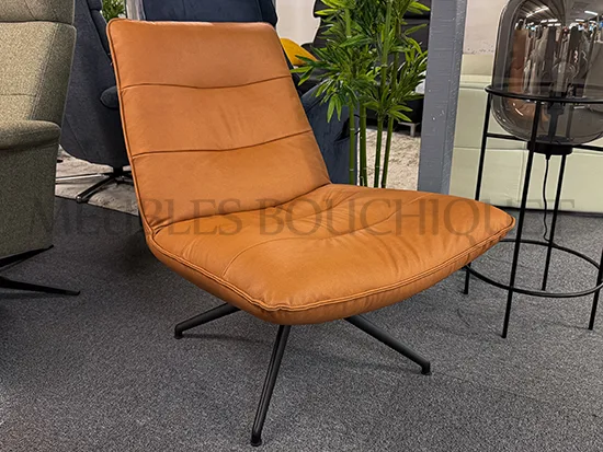 Fauteuil lounge cuir cognac - Promo Meubles Bouchiquet magasin Bergues