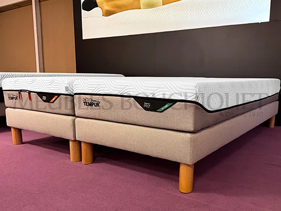 Sommiers tapissiers tissu gris 2x80x200 TEMPUR - Meubles Bouchiquet promo Nord