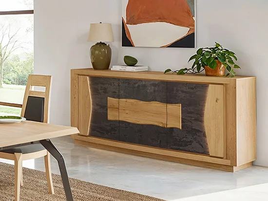 Buffet 3 portes en chêne massif et céramique graphite – Corza - Meubles Bouchiquet Bergues