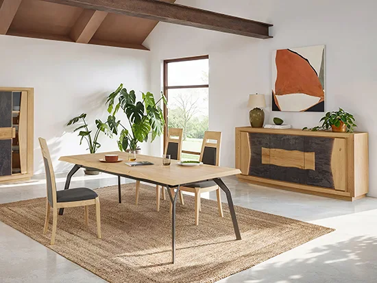 Buffet 3 portes en chêne massif et céramique graphite – Corza - Meubles Bouchiquet Dunkerque