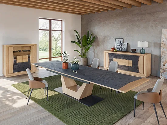 Grande table extensible 12 à 16 personnes chêne massif plateau céramique – Corza - Meubles Bouchiquet