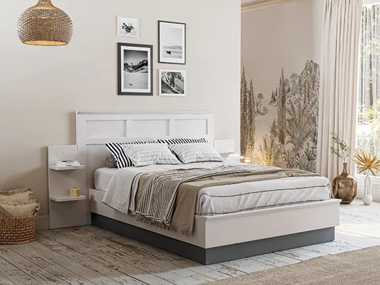 Lit coffre 2 personnes avec tête de lit style charme - Beaumont Meubles Bouchiquet Bergues