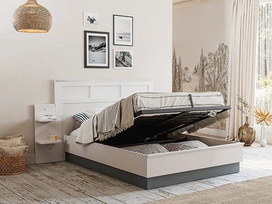 Lit coffre 2 personnes avec tête de lit style charme - Beaumont Meubles Bouchiquet