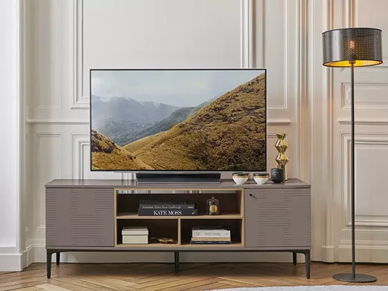 meuble TV 160 cm finition argile CELIO Écrin aux Meubles Bouchiquet à Bergues