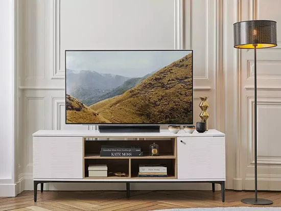 meuble TV 160 cm finition blanc CELIO Écrin aux Meubles Bouchiquet à Bergues