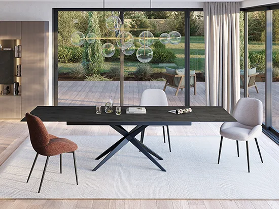 vue détaillée de la table de salle à manger en céramique graphite CELIO Écrin aux Meubles Bouchiquet à Bergues