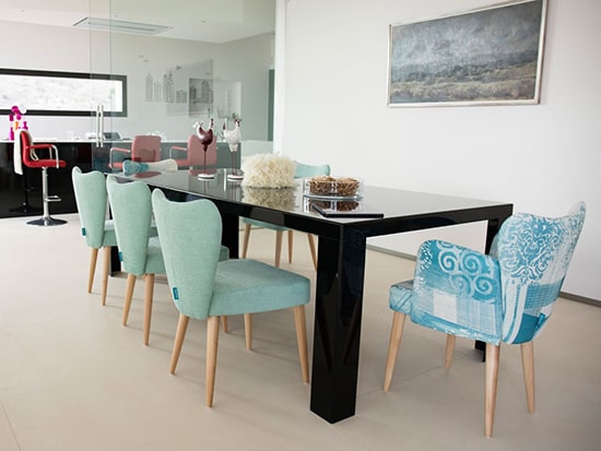 Chaises design salle à manger en tissu bleu Fama Ginger