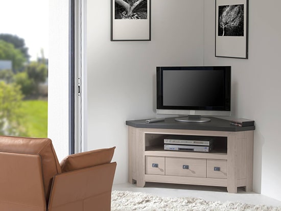 Petit meuble TV d'angle en bois personnalisable Withney