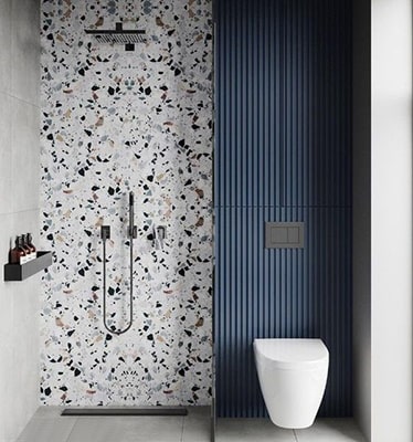 Idée déco toilette bleu mosaïque Meubles Bouchiquet