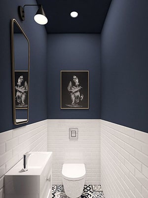 Toilette déco bleu foncé blanc Meubles Bouchiquet