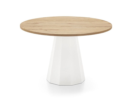 Table ronde design bois pied central blanc Connubia Dix promo Meubles Bouchiquet Bergues