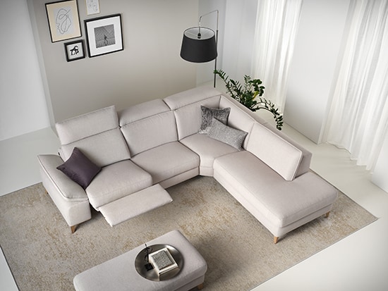 Canapé angle relax électrique confortable tissu magasin Meubles Bouchiquet Bergues