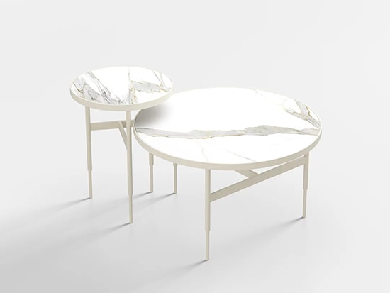 Table basse gigogne design marbre blanc Rom 1961 Gio Meubles Bouchiquet