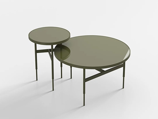 Table basse gigogne design vert olive Rom 1961 Gio Meubles Bouchiquet