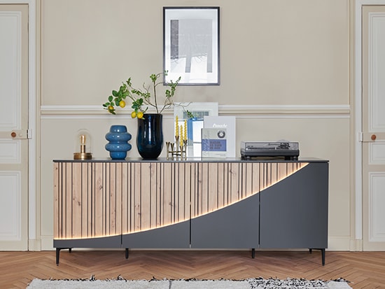 Buffet design lames de bois et gris anthracite Célio – Topaze