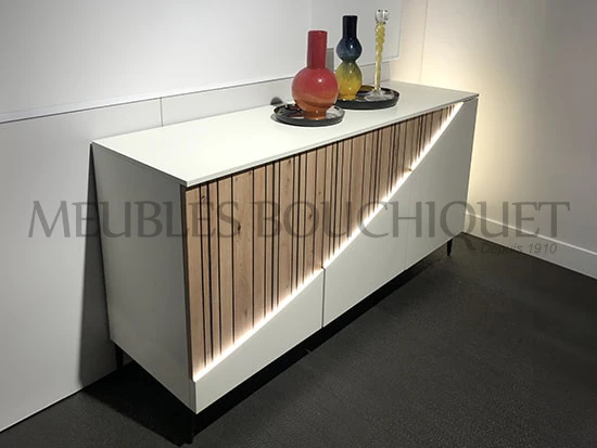 Buffet design lames de bois et blanc - Meubles Célio Topaze - Meubles Bouchiquet Dunkerque