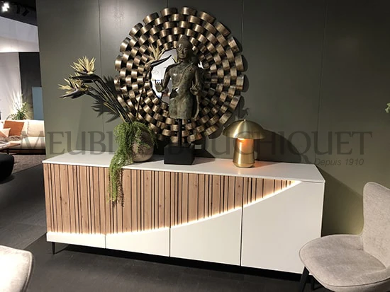 Buffet design lames de bois et blanc - Meubles Célio Topaze - Meubles Bouchiquet