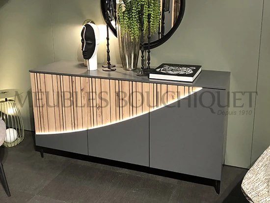Buffet design lames de bois et gris anthracite - Meubles Célio Topaze - Meubles Bouchiquet Dunkerque