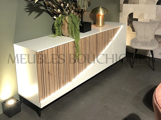 Buffet design lames de bois et blanc - Meubles Célio Topaze - Meubles Bouchiquet Nord
