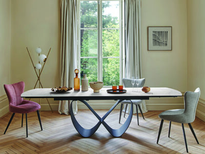 Table à manger design extensible céramique effet marbre blanc - Meubles Célio Topaze - Meubles Bouchiquet