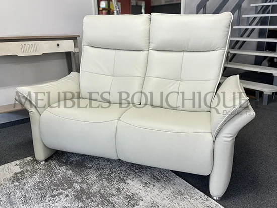 Canapé cuir blanc relax 2 places promotion magasin Meubles Bouchiquet