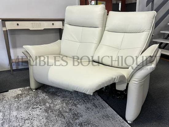 Canapé cuir blanc relax 2 places promotion magasin Meubles Bouchiquet Dunkerque