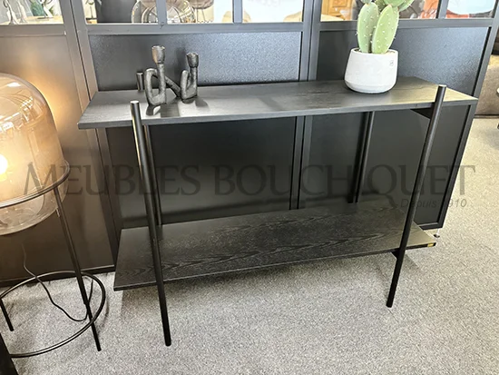 Console noire bois et métal 2 étagères promotion Meubles Bouchiquet Bergues