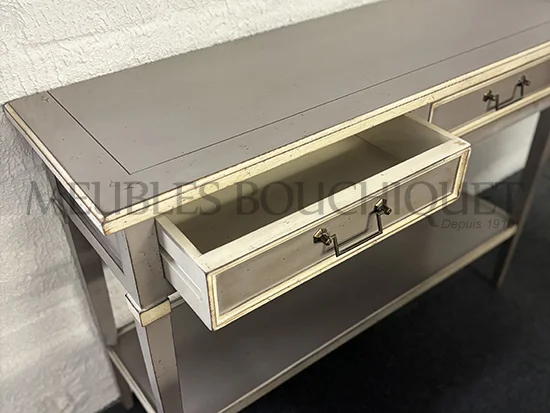 Console romantique gris clair 2 tiroirs promotion magasin Meubles Bouchiquet Bergues