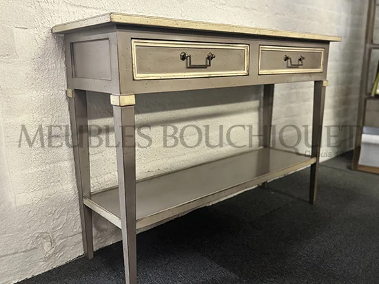 Console romantique gris clair 2 tiroirs promotion magasin Meubles Bouchiquet