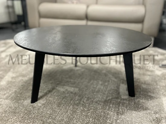 Petite table basse ronde céramique grise promotion Meubles Bouchiquet