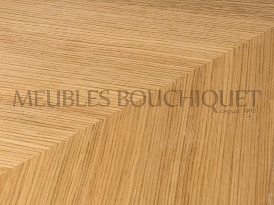 Table de salle à manger bois et métal plateau motif chevrons - Meubles Bouchiquet Nord