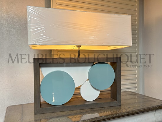 Grande lampe déco blanc et bleu azur - Meubles Bouchiquet Bergues