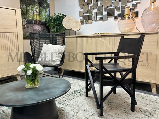 Lot 2 chaises de réalisateur pliable bois et cuir noir Meubles Bouchiquet Bergues