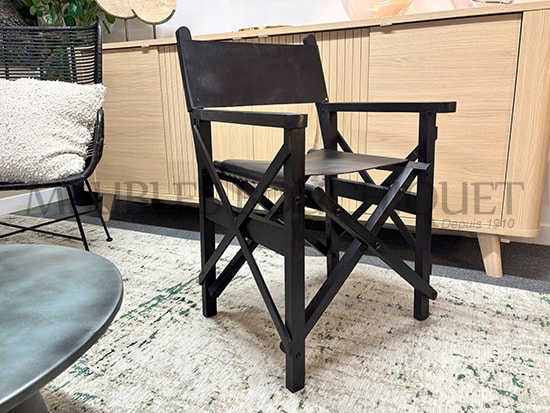 Lot 2 chaises de réalisateur pliable bois et cuir noir Meubles Bouchiquet