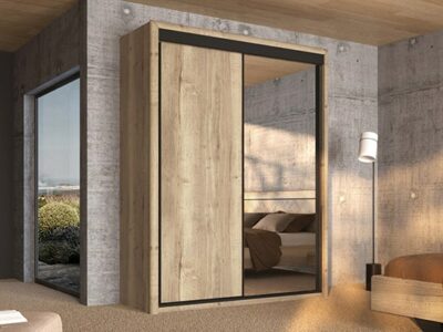Armoire 2 portes coulissantes miroir et bois finition noire Meubles Célio - Opéra - Meubles Bouchiquet Dunkerque