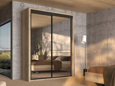 Armoire en bois 2 portes coulissantes miroirs finition noire Meubles Célio - Opéra - Meubles Bouchiquet
