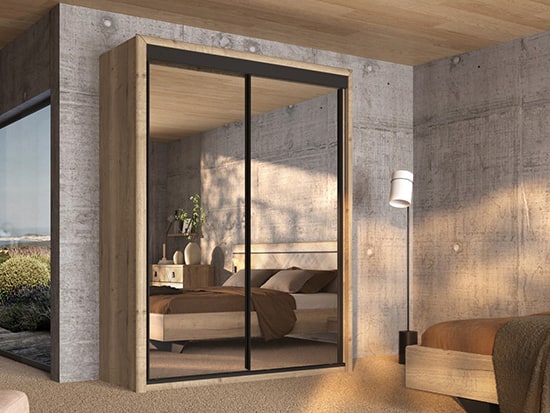 Armoire en bois 2 portes coulissantes miroirs finition noire Meubles Célio - Opéra - Meubles Bouchiquet