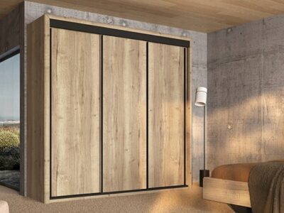 Armoire en bois 3 portes coulissantes finition noire Meubles Célio - Opéra - Meubles Bouchiquet à Bergues